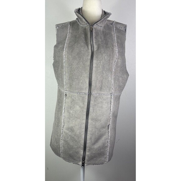 Johnny Was Pete Greta Vest Full Zip Faux Suede Shearling Fur Gray M Pockets - Picture 1 of 14